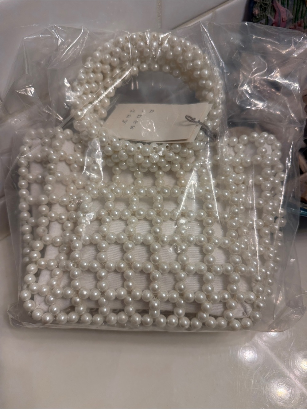 a new day Pearl Beaded Mini Tote in White - Picture 2 of 3